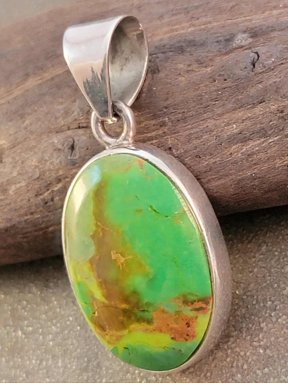Oval Sterling Royston Green Turquoise Brown Matrix Pendant